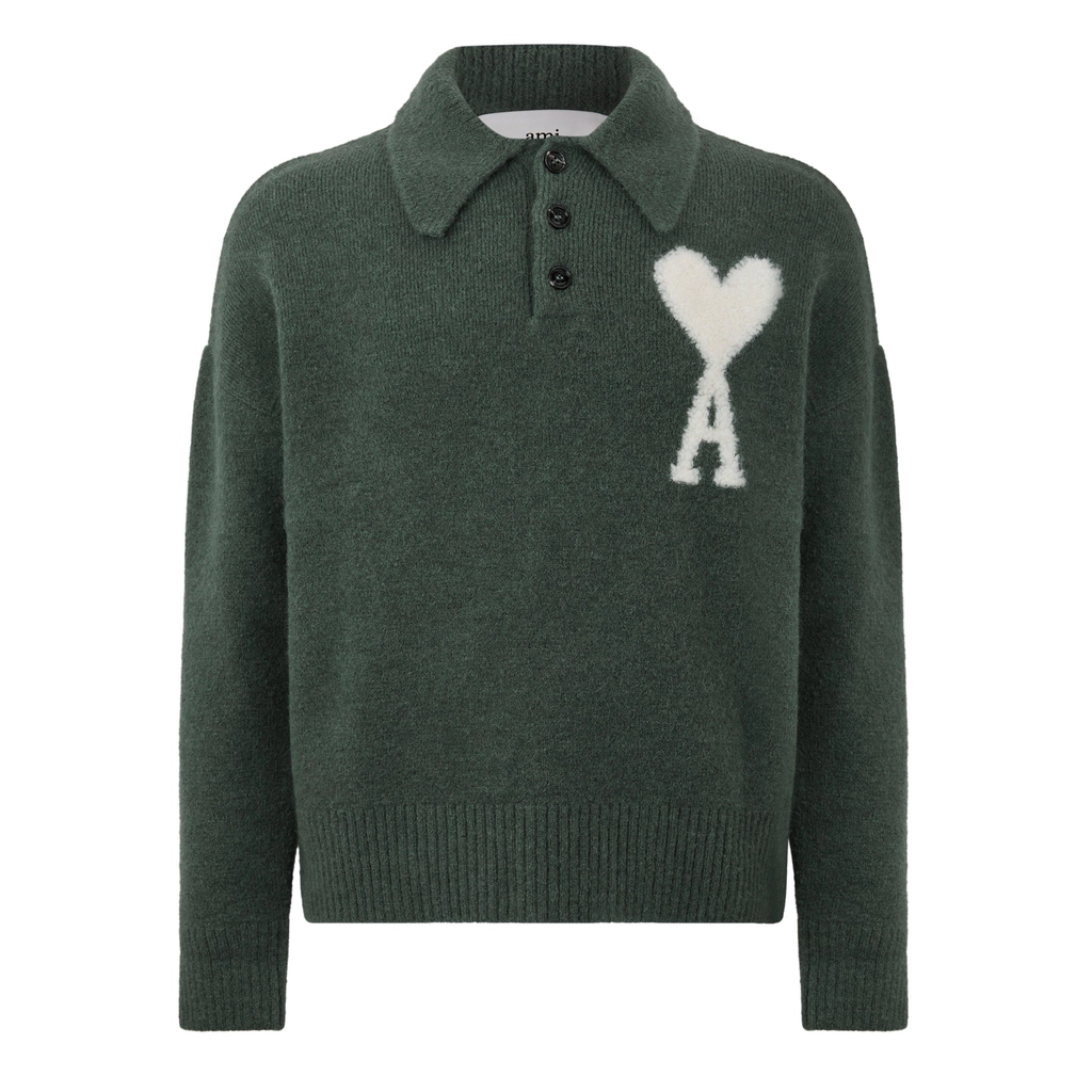 AMI Paris De Coeur Knit Polo - ANTIQ CLAY/4013